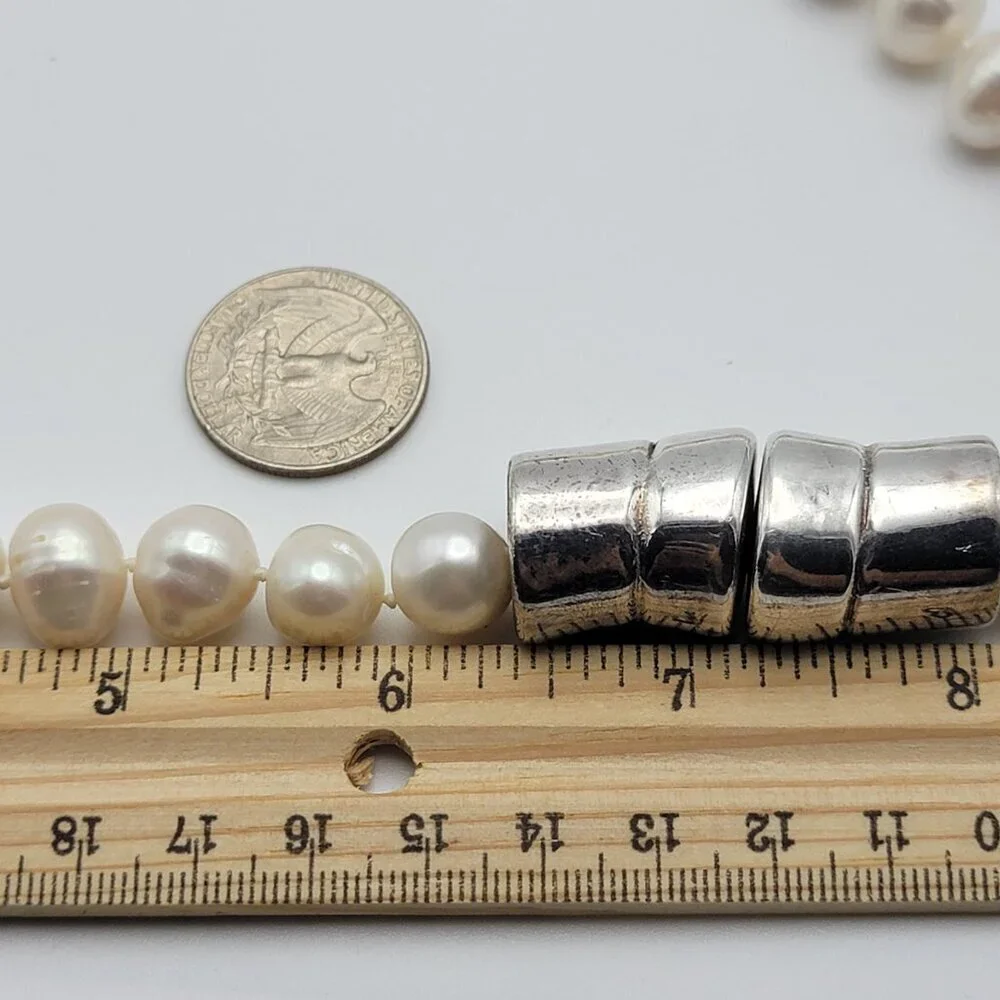 Large Freshwater Pearl Necklace 19 Inch White Silver Tone Magnetic Clasp 12.7mm - Picture 9 of 9